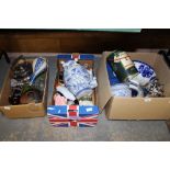 3 boxes of miscellaneous China and Glass including Spirit Kettle, Bells Whisky