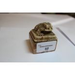 Carved Chinese Hardstone Seal with Toad Surmount & Archaic characters to Matrix, slight chipping