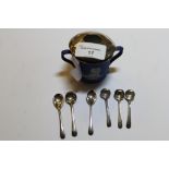 Wedgwood Pot with 4 Silver Spoons and 2 Plated with silver top