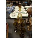 Amber Glass Decanter and 5 Glasses