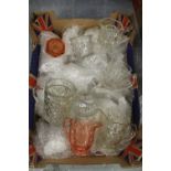 Box of Antique Glass Jugs together with a Box of Glassware