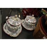 Pair of Early 19th Century New Stone Sauce Tureens with Covers and Stands