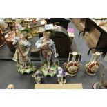 Pair of German Porcelain Figures and Vienna Vases and 2 Figures