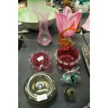 4 Glass Vases and 2 Glass Fish