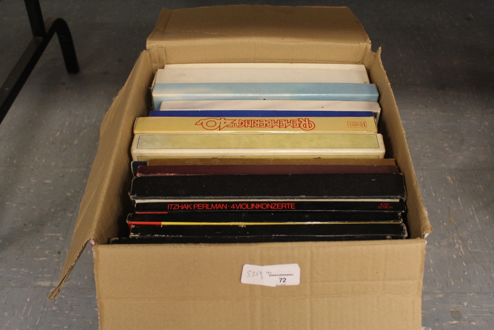Box of classical, country and commemorative vinyl record sets including two boxes of Mahler's