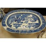 3 19th Century Willow Pattern Meat plates & an Asiatic Pheasant Ditto