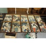 Collection of 10 19th Century Japanese Ukiyo-e Woodblock Prints Framed