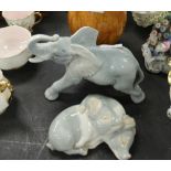 2 Porcelain Studies by John Jenkins: Elephant and Sleeping Pigs