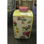 Square China Lidded Container with Hand Painted Flowers in Relief