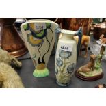 Moorcroft style Vase in 'Blue Poppy' pattern (unmarked) and Pastimes Vase 'Rhodanthe' pattern