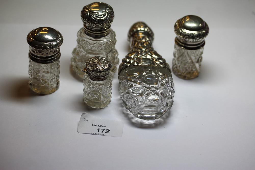 Victorian silver mounted and hob nail cut glass scent bottle and stopper, the mounts by Rosenthal,