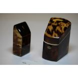 Late Victorian tortoiseshell 'Knife Box' pattern miniature trinket box, containing silver 'Hovis'