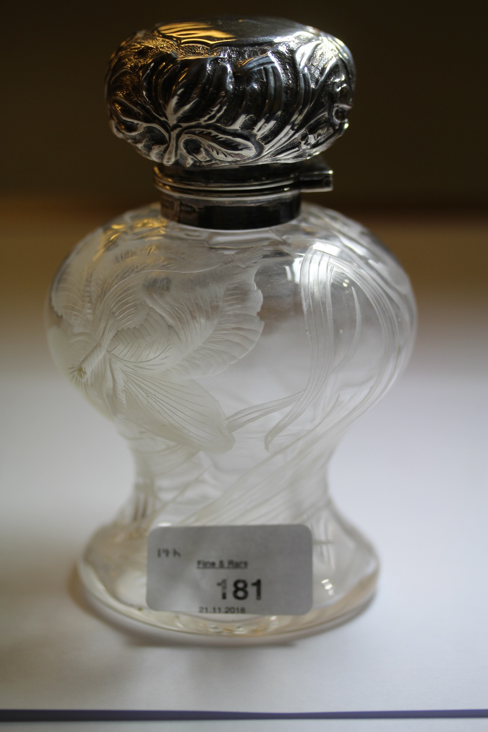 Edward VII silver mounted cut glass table scent bottle of Art Nouveau design, the mount by Walker - Image 3 of 4