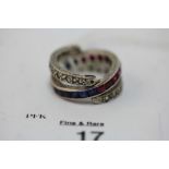 Early 20th Century, possibly platinum white, blue and red stone 'Day/Night' ring, size K