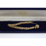 9ct gold triple bar gatelink bracelet with padlock clasp, weight 8 grams