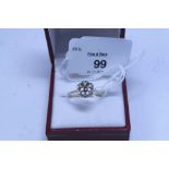 18ct gold diamond set flower head ring of Art Nouveau design, size R