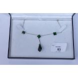 9ct gold and green stone necklace of Art Deco design, boxed