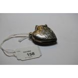 Late Victorian silver heart shaped vesta case, engraved with leaves and open cartouche by Joseph