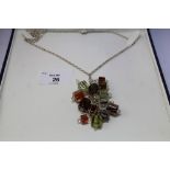Silver and coloured glass necklace by Paul Kennedy, boxed