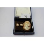 9ct gold Cameo brooch and a pair of 9ct gold Cameo earrings (for pierced ears - lacking