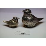 Two graduated Oriental white metal Bird salts, smallest with blue enamelled eyes