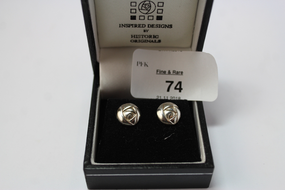 Pair of silver Mackintosh stud earrings (for pierced ears), in Mackintosh box