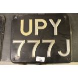 Vintage Bluemels metal number plate UPY 777J