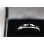 9ct white gold sapphire and diamond ring, size N, approx 0.10ct diamond, approx 0.15ct sapphire