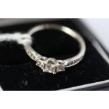 18ct white gold and all diamond set ring, central square cut stone approx 0.25ct, size O