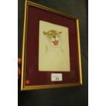 Late 19th/Early 20th Century Indian - Watercolour - Tiger's head caricature, 15cm x 11cm, framed