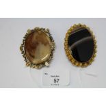 Agate brooch and moss agate brooch both in gilt metal mounts