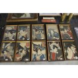 Collection of ten 19th Century Japanese Ukiyo-e woodblock prints of actors, possibly by Toyokuni II,