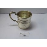 Silver tankard with embossed ribbed and beaded band, marked Sterling, weight 49 grams 21.