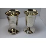 Pair Elizabeth II silver goblets, Sheffield 1978, one engraved, weight 234 grams