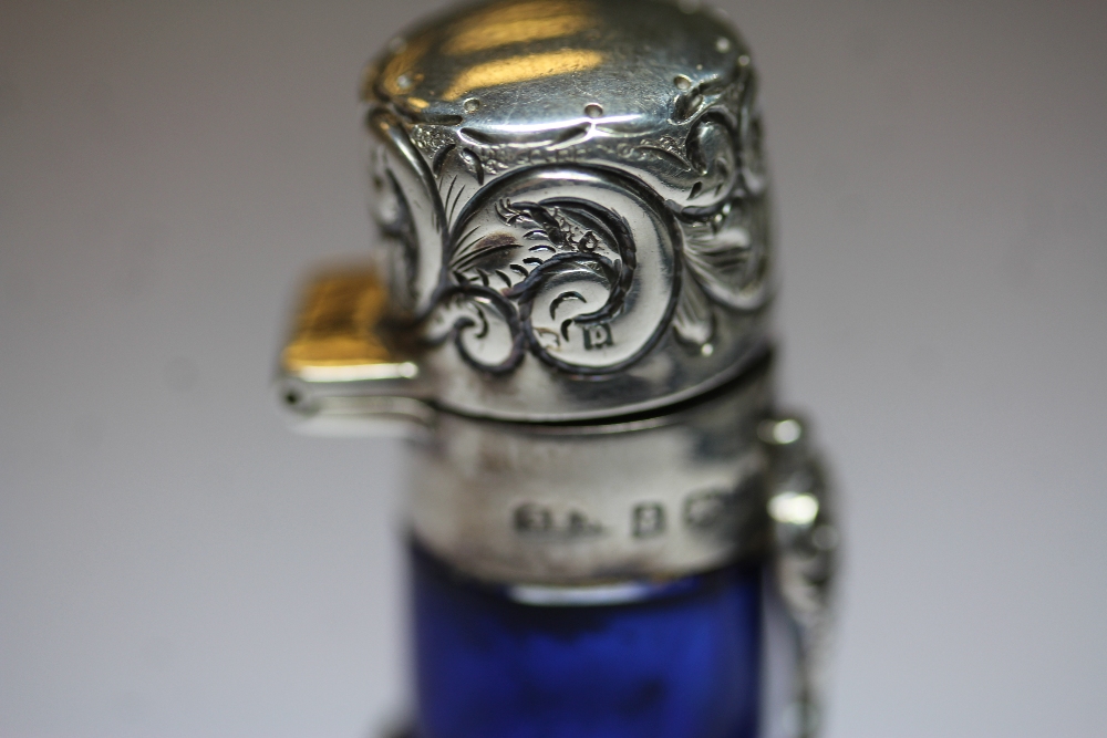 Edward VII silver mounted 'Bristol Blue' glass cylindrical scent bottle by G.E. Walton, Birmingham - Image 2 of 3