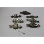 Seven Victorian silver leaf design brooches