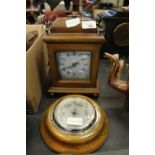 Modern Wooden Cased Clock and Oak Cased Barometer