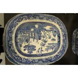 3 19th Century Willow Pattern Meatplates & an Asiatic Pheasant Ditto