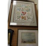 Cross-stitch and embroidered floral picture of the months, framed and mounted