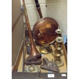 Old Warming Pan, Coaching Horn, Pair of Brass Candlesticks etc