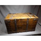 19th Century German Strong Box with Sliding Lid and Metal banding