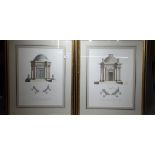 Two Framed Architectural Drawings, Thee Framed Colour Prints of Country Views and a Framed