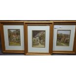 Three Cottage Prints after Helen Allingham in Light Oak Frames