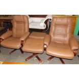 Pair of Stress Less Style Leather Reclining Armchairs with Footstools