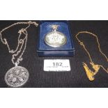 Two Hall Marked Silver Pendants with Chains and a 9ct Gold Pendant