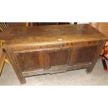 Antique Oak Coffer with Three Panel Front and Tall Styles with Two Plank Top