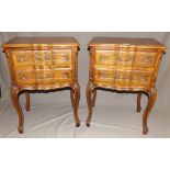 Pair of French Bedside Cabinets in Walnut each with Two Drawers and Cabriole Legs