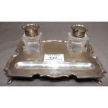 Art Deco Hall Marked Silver Ink Stand, Sheffield 1921, glass inkwells with silver tops
