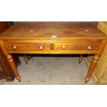 Victorian Mahogany Two Drawer Writing Table with Turned Legs and Brass Knobs 42" wide