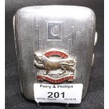 Hall Marked Silver Cigarette Case Birmingham 1935 with the Badge of the Leicestershire Regiment